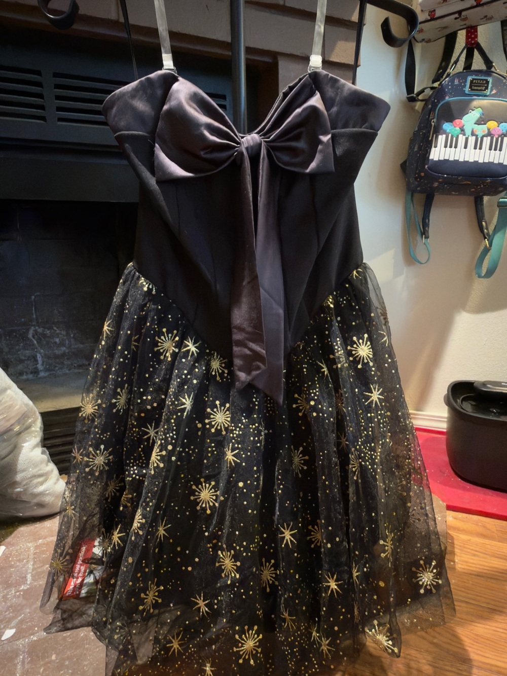 SHEIN Black & Gold Starry Tulle Bow Party Dress